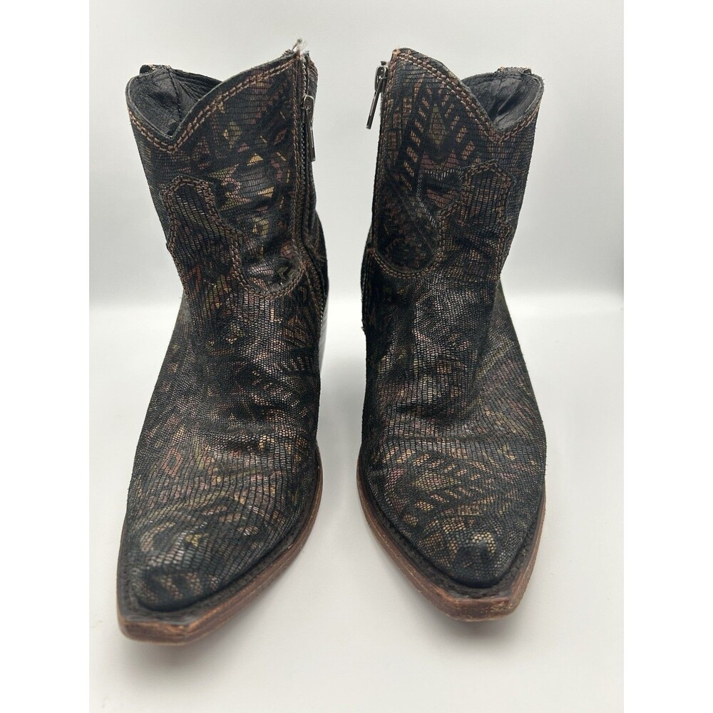Liberty Black Brandy Western Booties 7.5 M Tapestry Geometric Snip Toe Fair Cond